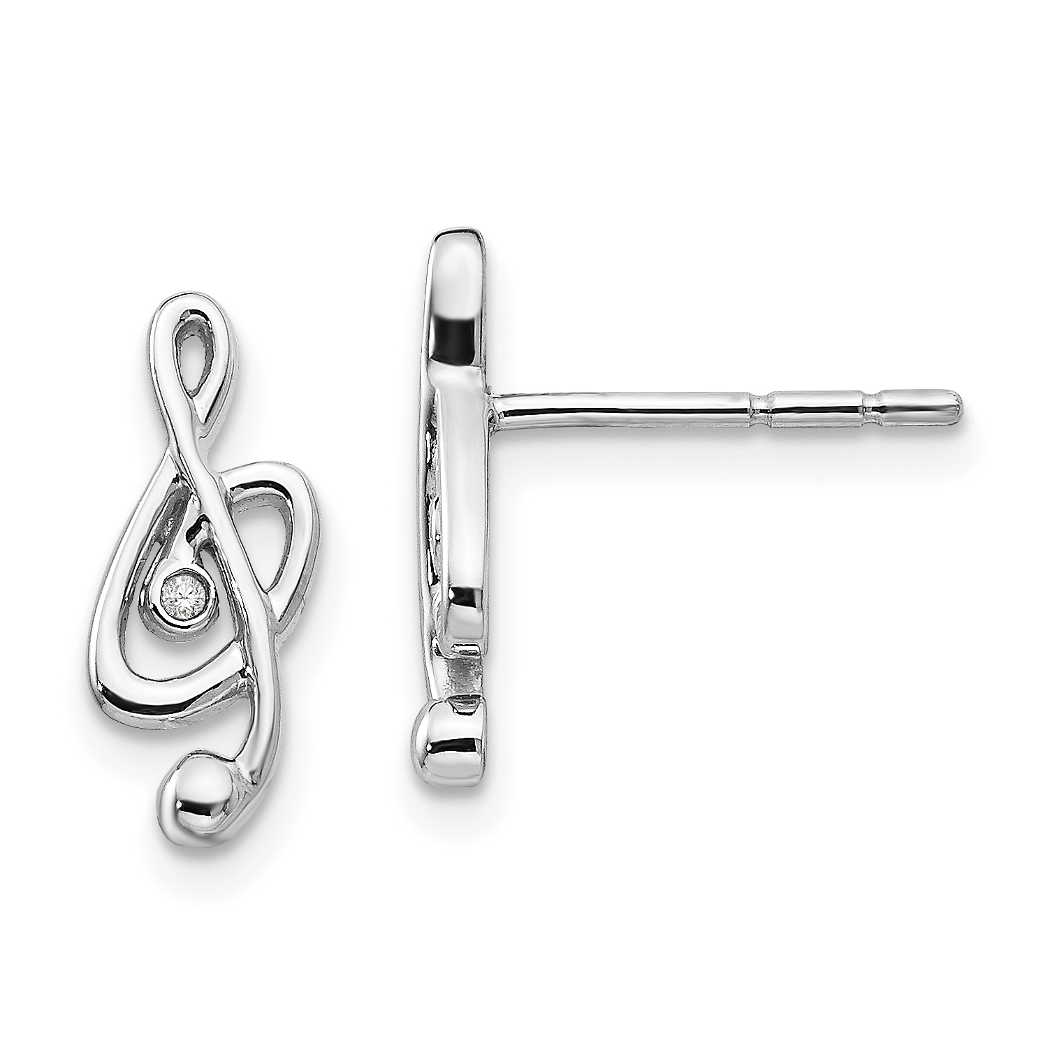 925 Sterling Silver Rhodium-Plated Diamond Musical Post Earrings 69$